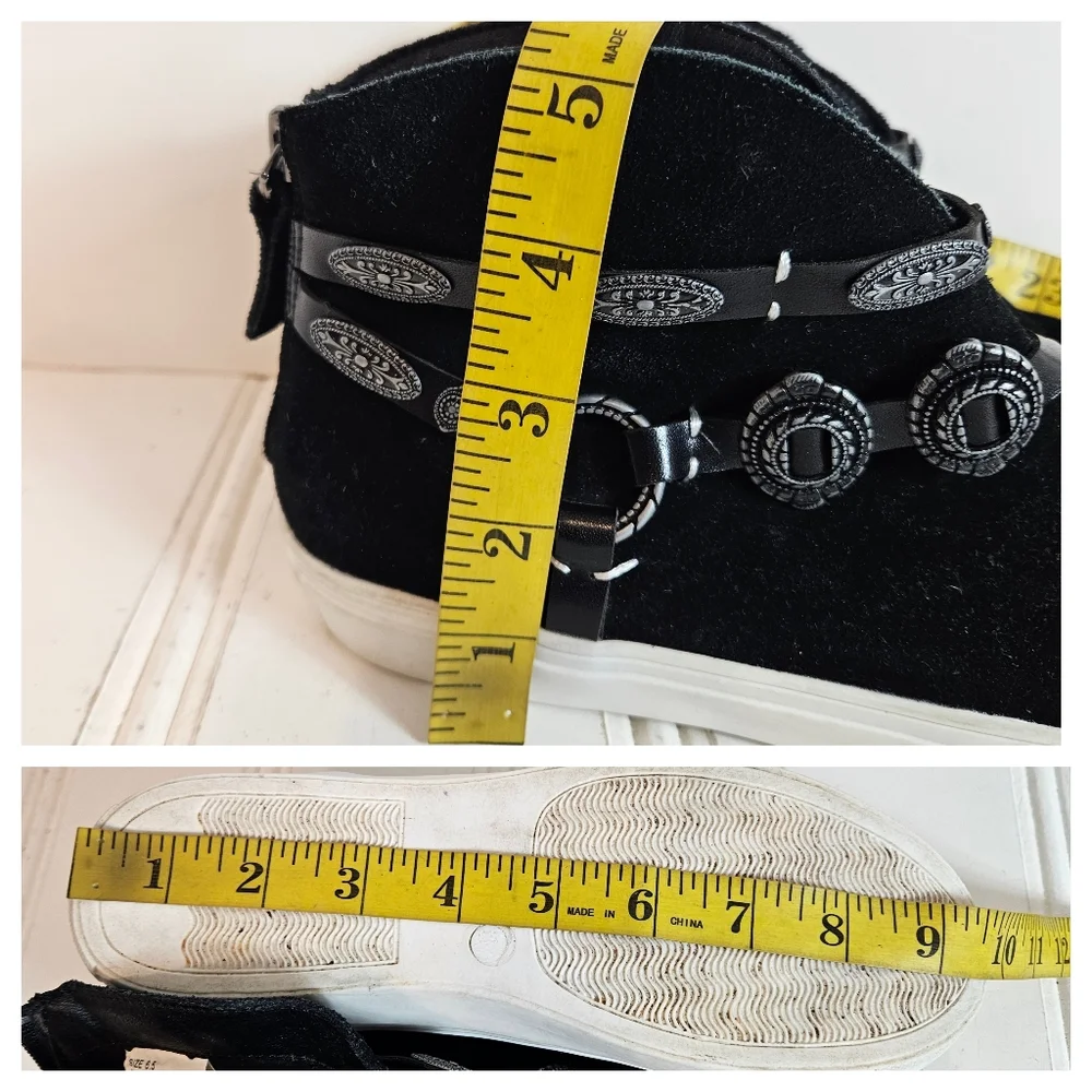 Very Volatile Sneakers 6.5 Menloh Suede Double Strap Back Zip Black Leather Boho